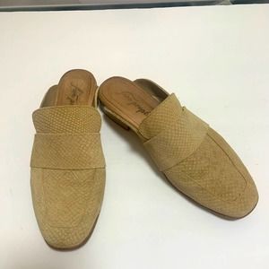 Free People Snake Leather Loafer Mule Clog Tan 39